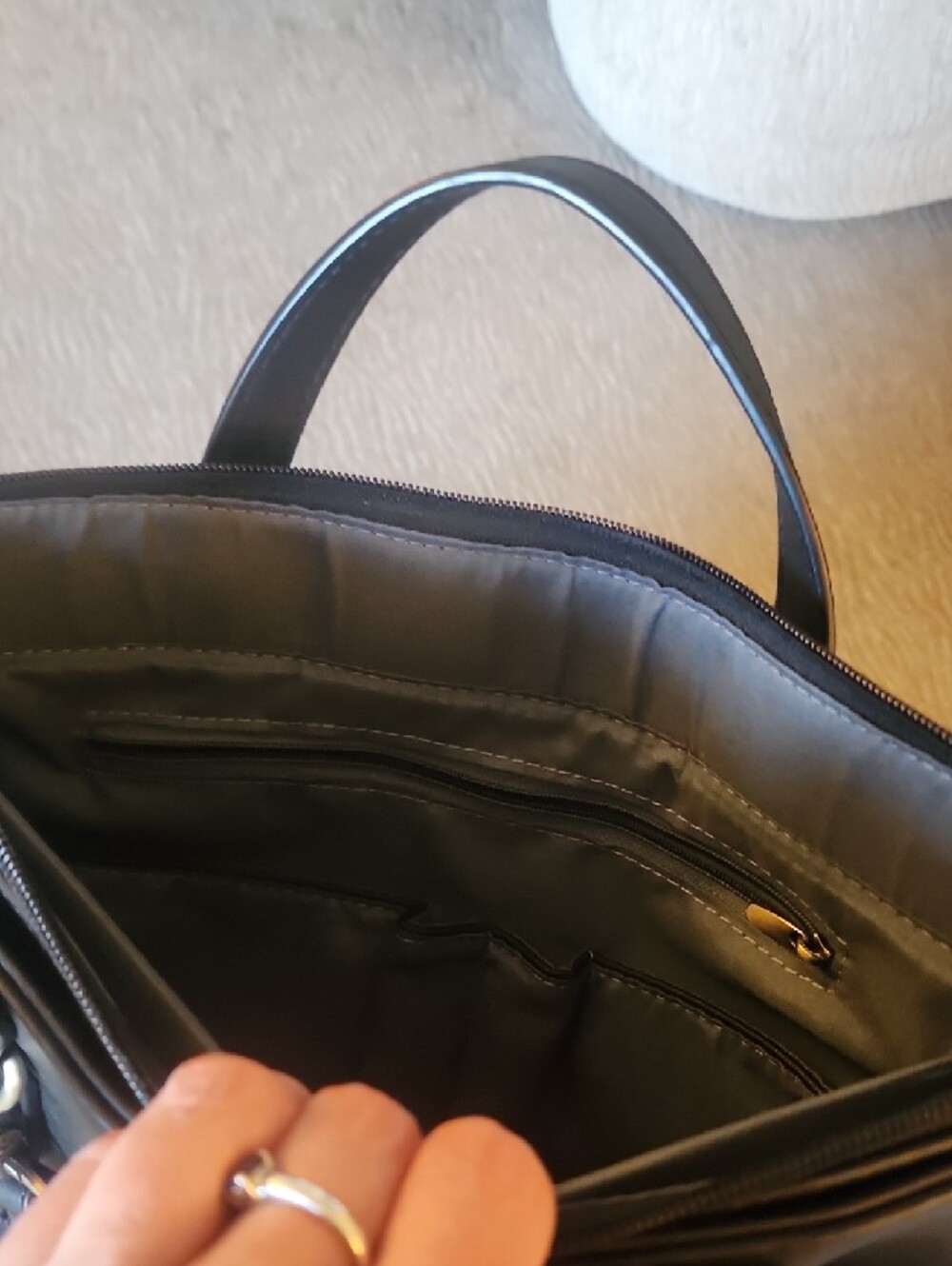 Black Faux Leather Laptop Tote with Front Pocket - Picture 6 of 16